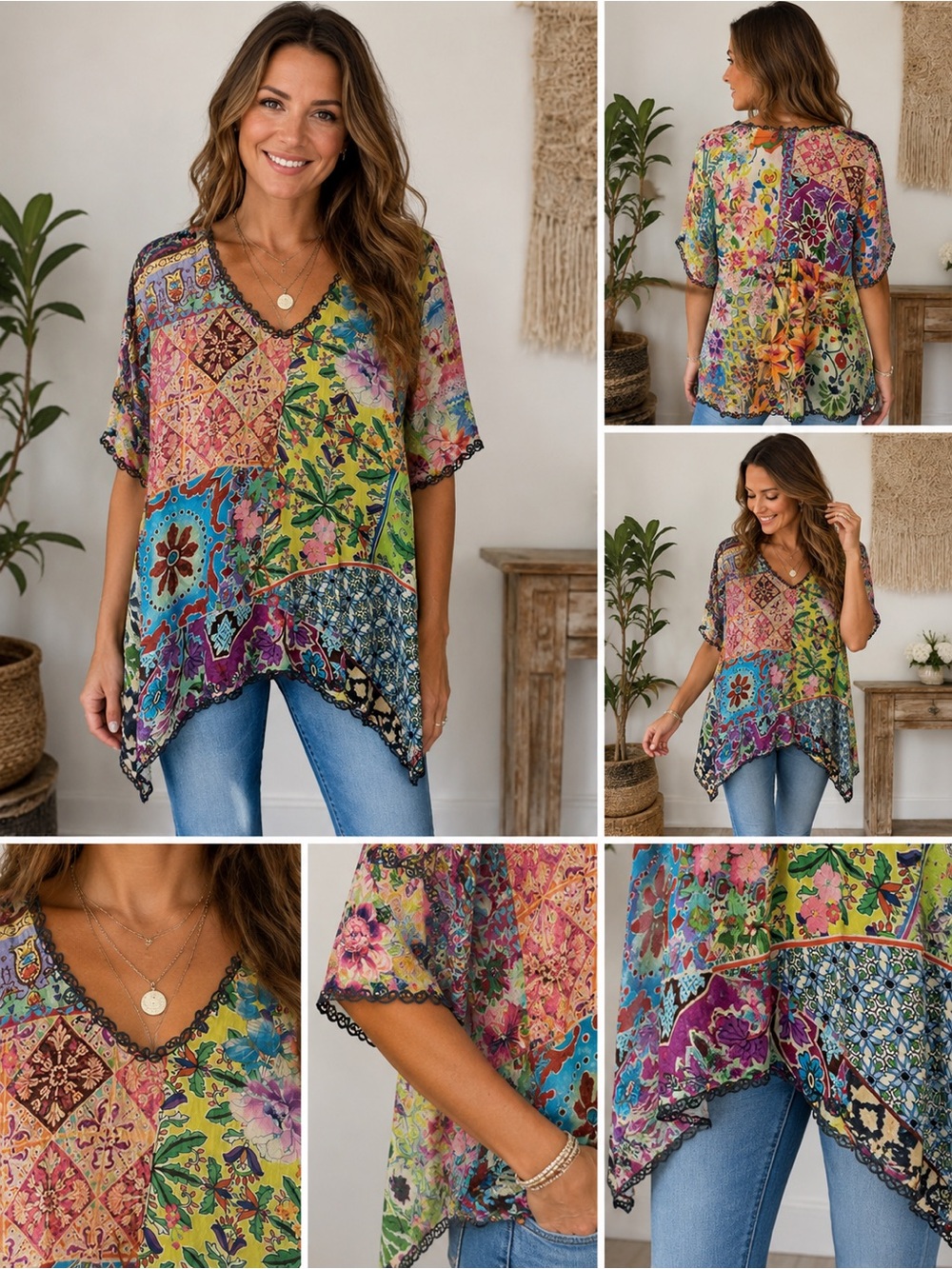 Johnny Was Tulum silk floral tunic Size Small